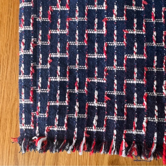 Talbots Boucle Wrap Skirt Silver Buttons Navy Red White Textured Size 14 - Picture 7 of 14